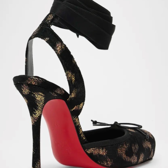 Christian Louboutin Cassia Black/Copper Velvet Silk Ankle Tie Ballerina Pumps - Picture 2 of 4